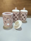 3 Lü Dantelli Porselen Cam Kavanoz Baharat Takımı - 1