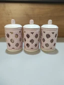 3 Lü Dantelli Porselen Cam Kavanoz Baharat Takımı - 2
