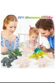 Seramik Dinazor Boyama Seti 1 Paket Dinazor Boyama Etkinliği Alçı 4 Adet Dinazor Modeli 6 Renk Boya ve Fırça - 2