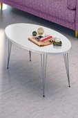 Zigon Sehpa Ve Orta Sehpa Elips Set Gümüş Beyaz Tel - 3