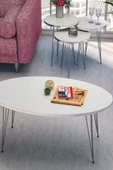Zigon Sehpa Ve Orta Sehpa Elips Set Gümüş Beyaz Tel - 1