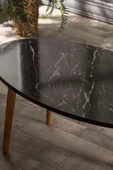 Zigon Sehpa Ve Orta Sehpa Set Ahşap Torna Elips Siyah Mermer Desen thumbnail 2