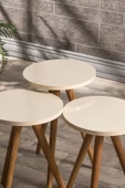 Zigon Sehpa Ve Orta Sehpa Set Ahşap Kr Torna Krem - 6