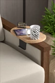 Yan Sehpa Ayarlanabilir Tepsi OVAL Dekoratif Modern Yatay Dikey Koltuk Sehpası CEVİZ - 1
