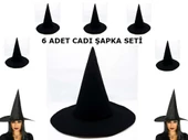 Siyah Cadı Şapkası Keçe Yetişkin Boy 6 Adet - 1