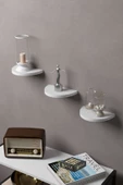 Duvar Rafı Dekoratif 3 Adet Çiçeklik Oval Beyaz - 3