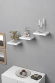 Duvar Rafı Dekoratif 3 Adet Çiçeklik Kare Beyaz - 2