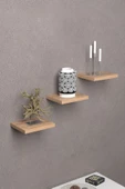 Duvar Rafı Dekoratif 3 Adet Çiçeklik Kare Ceviz - 2