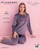 Pijamerry Kadın Kışlık Bisiklet Yaka Kadife Pijama Takımı 3033A - 1 Adet  M Açık Mor thumbnail 3