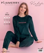 Pijamerry Kadın Kışlık Bisiklet Yaka Kadife Pijama Takımı 3026Y - 1 Adet  Yeşil S - 3