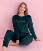 Pijamerry Kadın Kışlık Bisiklet Yaka Kadife Pijama Takımı 3026Y - 1 Adet  M Yeşil thumbnail 1