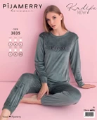 Pijamerry Kadın Kışlık Bisiklet Yaka Kadife Pijama Takımı 3035SY - 1 Adet  2XL Su Yeşil - 3