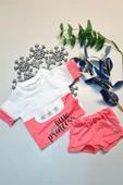 Yazlık Mini Şort Kısa Kol Kız Bebek Takım Little Princess Fuşya - 2