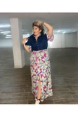 Büyük Beden Renkli Çiçekli Gömlek Elbise - 3