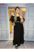 Büyük Beden Siyah Abiye Elbise, Siyah Dantel Detay Elbise - 6