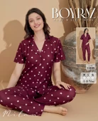 BOYRAZ 11035 BAYAN DÜĞMELİ KISA KOL PIJAMA TAKIMI - 2