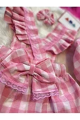 Kız Çocuk Pembe Kareli Salopet Şapka Klips Toka Set, Kız Çocuk Barbie Salopet - 8