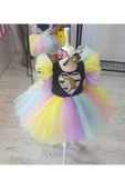 Kız Çocuk Unicorn My Little Pony Renkli Kabarık Elbise Önü Kalp Detaylı - 1