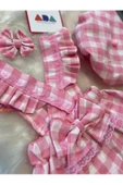 Kız Çocuk Pembe Kareli Salopet Şapka Klips Toka Set, Kız Çocuk Barbie Salopet - 6