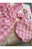 Kız Çocuk Pembe Kareli Salopet Şapka Klips Toka Set, Kız Çocuk Barbie Salopet - 4