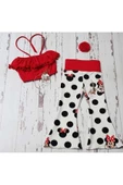 Kız Çocuk Kırmızı Mickey Mouse Baskılı İspanyol Pantolon Takım - 1