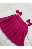 Kız çocuk pembe Pileli çift kullanımlı lastikli etek - 2