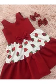 Kız çocuk fırfırlı çilek konsept günlük rahat elbise thumbnail 3