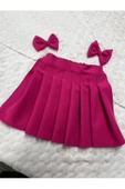 Kız çocuk pembe Pileli çift kullanımlı lastikli etek - 3