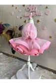 Kız çocuk pembe payetli çok kabarık grenli balon kol abiye elbise - 7