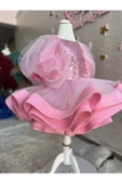 Kız çocuk pembe payetli çok kabarık grenli balon kol abiye elbise - 8