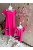 Anne Kız Canlı Pembe Elbise (sepete Ayrı Eklenmelidir) thumbnail 2