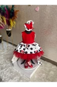 Kız Çocuk Minnie Mickey Mouse Desenli Kırmızı Kuyruklu Tasarım Elbise - 7