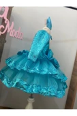 Kız Çocuk Mavi Payet Detaylı Tüllü Kabarık Abiye Elbise - 6