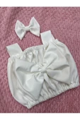 Beyaz Fiyonk Detaylı Askılı Crop Bluz - 3