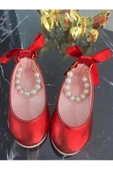 Kız Çocuk Parlak Kırmızı Inci Detaylı Babet Ayakkabı thumbnail 4