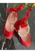 Kız Çocuk Parlak Kırmızı Inci Detaylı Babet Ayakkabı thumbnail 1