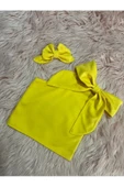 Kız Çocuk Tek Omuz Fiyonk Detaylı Sarı Yazlık Crop Bluz Ve Tokası - 1
