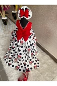 Kız Çocuk Minnie Mickey Mouse Desenli Kırmızı Kuyruklu Tasarım Elbise - 5