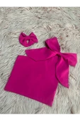Kız Çocuk Tek Omuz Fiyonk Detaylı Sarı Yazlık Crop Bluz Ve Tokası - 4