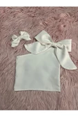 Kız Çocuk Tek Omuz Fiyonk Detaylı Sarı Yazlık Crop Bluz Ve Tokası - 9