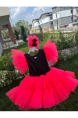 Kız Çocuk Neon Pembe Siyah Tüllü Kabarık Abiye Elbise - 3