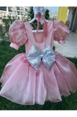 Kız Çocuk Pudra Pembe Kabarık Tüllü Abiye Elbise - 1
