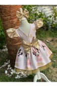 Kız Çocuk Minnie Mouse (miki Mouse) Desenli Gold Payet Detaylı Tüllü Elbise - 4
