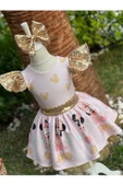 Kız Çocuk Minnie Mouse (miki Mouse) Desenli Gold Payet Detaylı Tüllü Elbise - 1