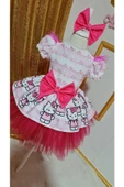 Kız Çocuk Pembe Hello Kitty Desenli Kabarık Tüllü Elbise - 3