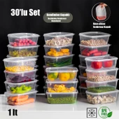 Porsima 1072 30'lu Buzluk Düzenleyici Saklama Kabı Kendinden Kapaklı Derin Dondurucu Saklama Kabı 1Lt Şeffaf thumbnail 1