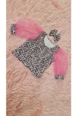 Kız Çocuk Kolları Tüllü Pembe Leopar Bluz - 1