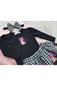 Kız Çocuk Kareli Kumaş Mickey Mouse Baskılı Etek Bluz Takım - 2