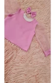 Kız Çocuk Kolları Tüllü Gül Kurusu Pembe Bluz - 2