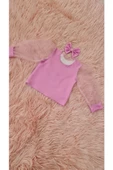 Kız Çocuk Kolları Tüllü Gül Kurusu Pembe Bluz - 1